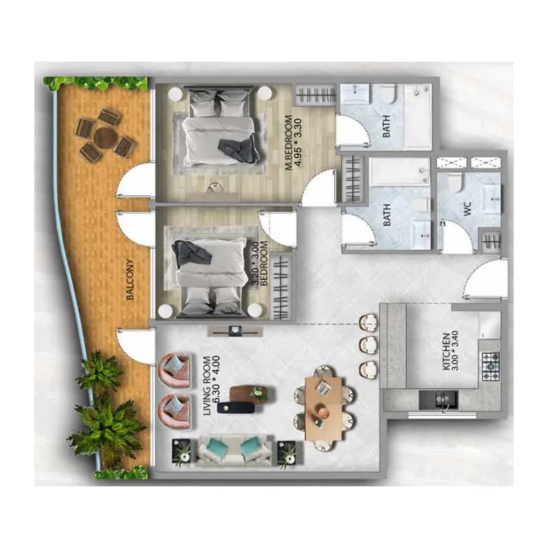 311 Boulevard 2 bed floor plan, 1,235 sqft
