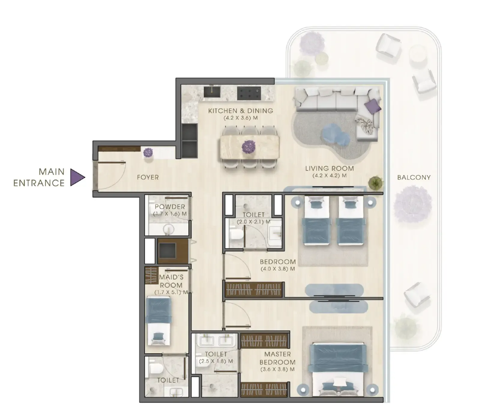 Kaia Residences 2 bed floor plan, 1,554 sqft