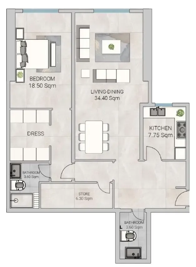 Al Ameera Village 5 1 bed floor plan, 1,533 sqft