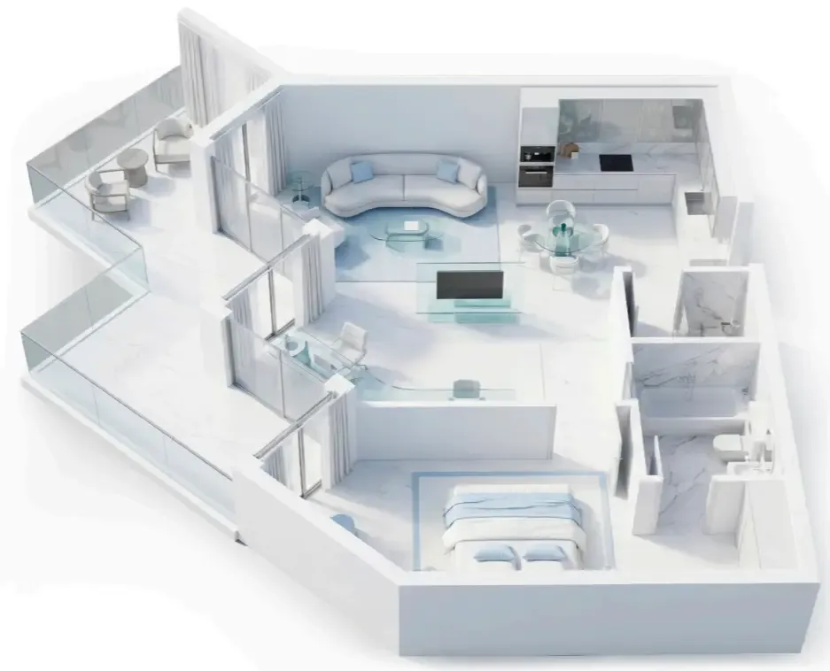 Ice Beach 1 bed floor plan, 844 sqft