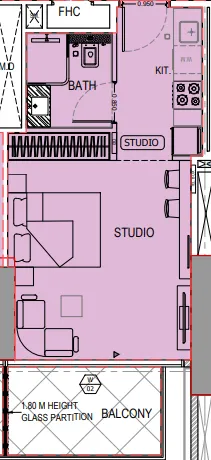 Binghatti Apex Studio floor plan, 405 sqft