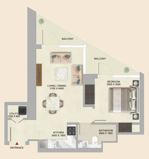 Skyvue Altier 1 bed floor plan, 632 – 634 sqft