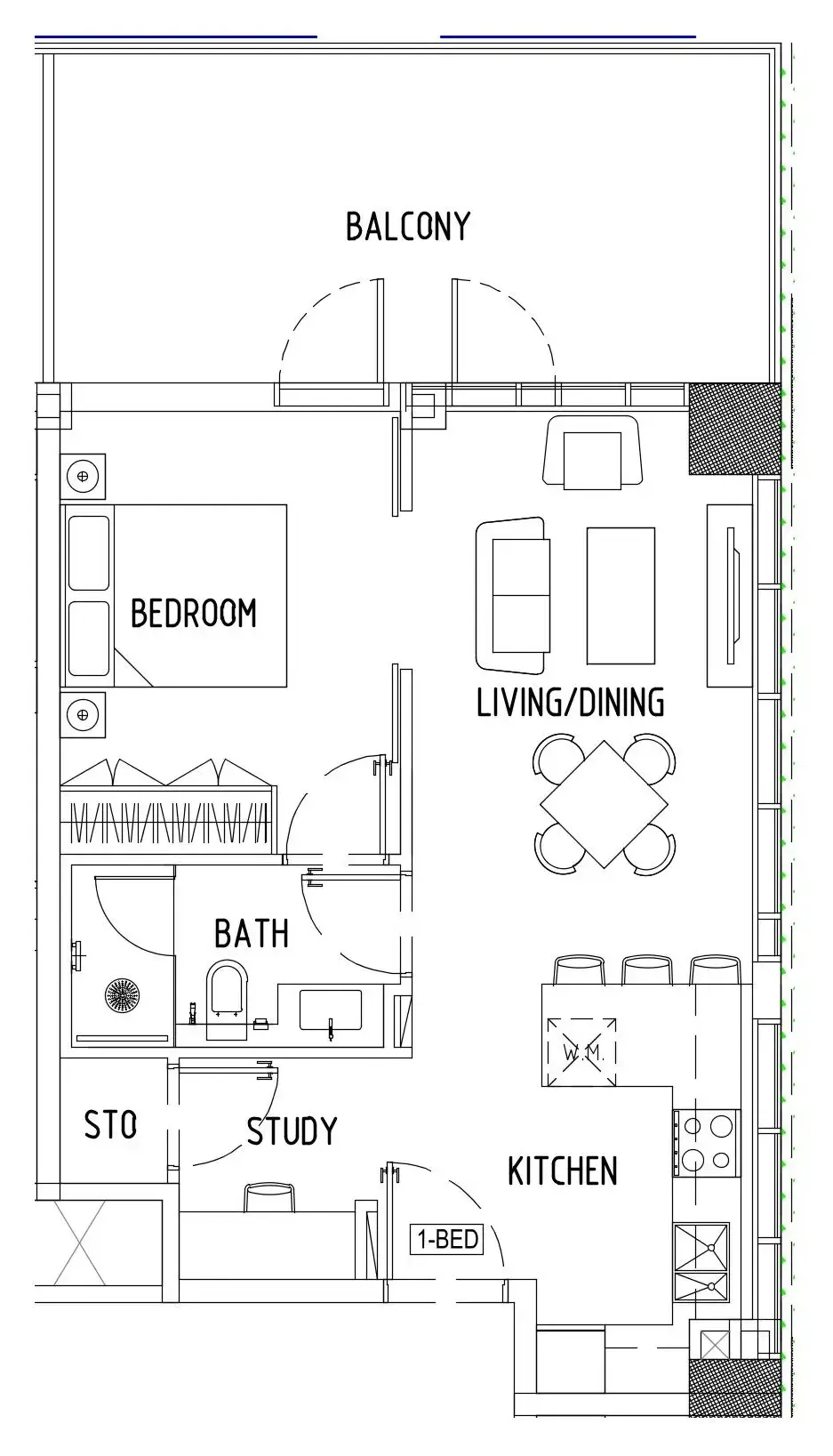 Damac District 1 bed floor plan, 761 sqft