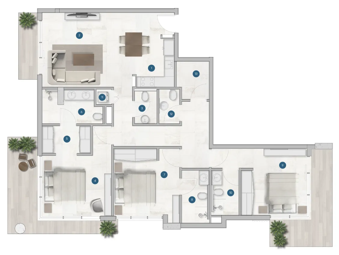 Sola Residences 3 bed floor plan, 1,691 sqft