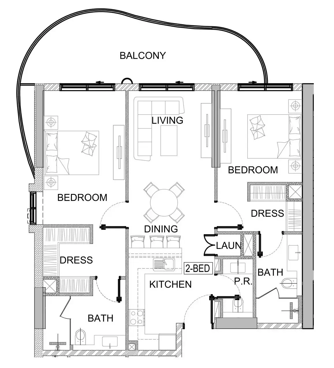 Valencia 2 bed floor plan, 1,180 sqft