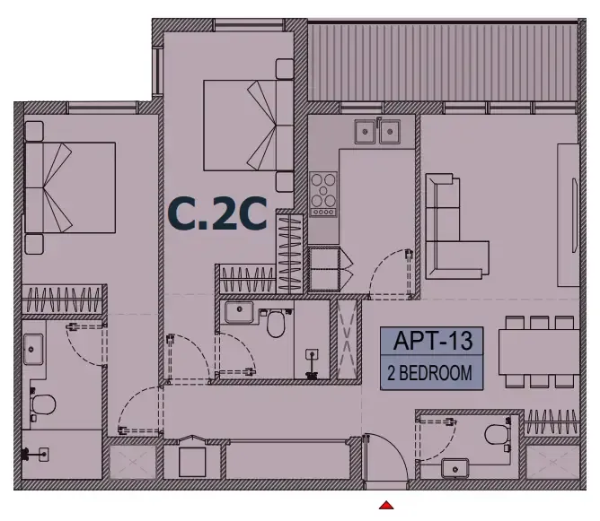 Olfah 2 bed floor plan, 1,180 sqft