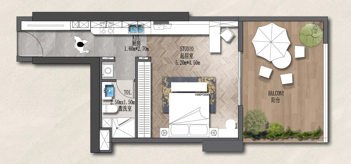 Forest City 2 Studio floor plan, 653 sqft