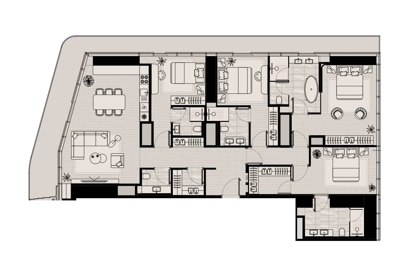Iconic Tower 4 bed floor plan, 2,516 sqft