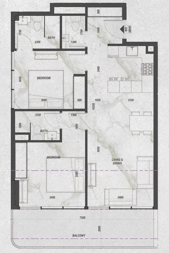 Zyra Hills 2 bed floor plan, 920 sqft