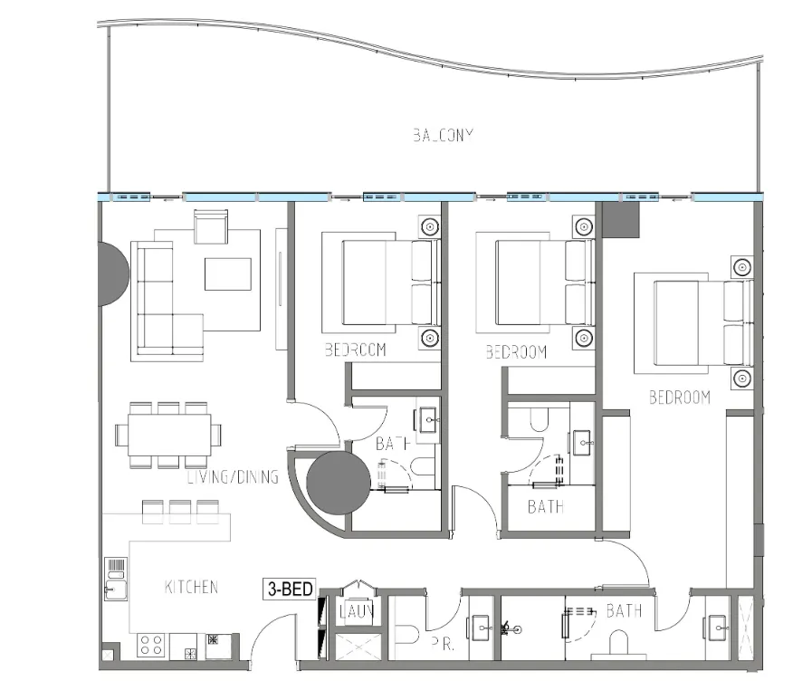 Damac Casa 3 bed floor plan, 2,011 sqft