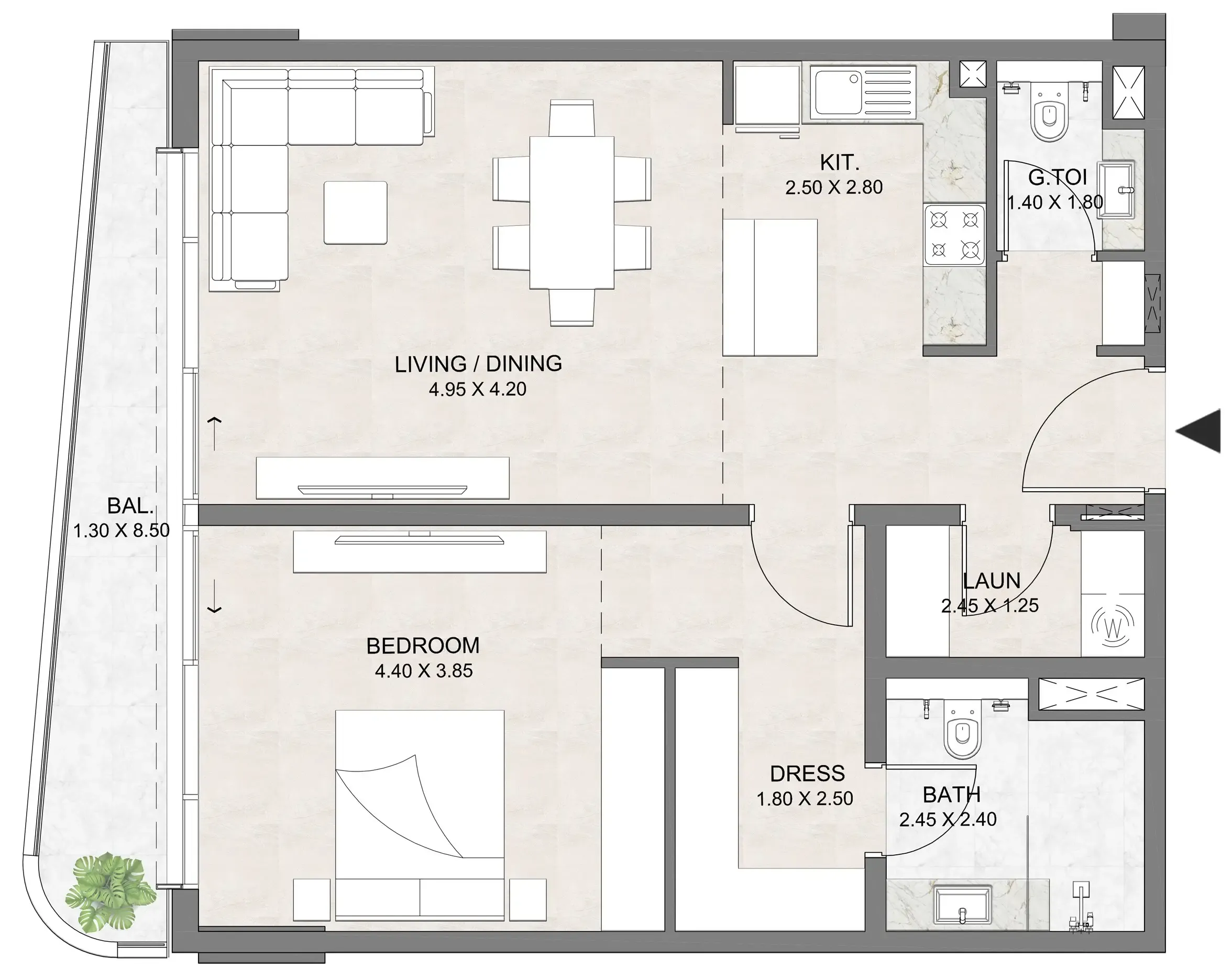 Luzora Residence 1 bed floor plan, 929 sqft