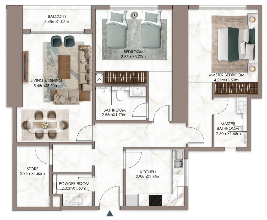 Sky Gardens Tower 2 bed floor plan, 1,623 sqft