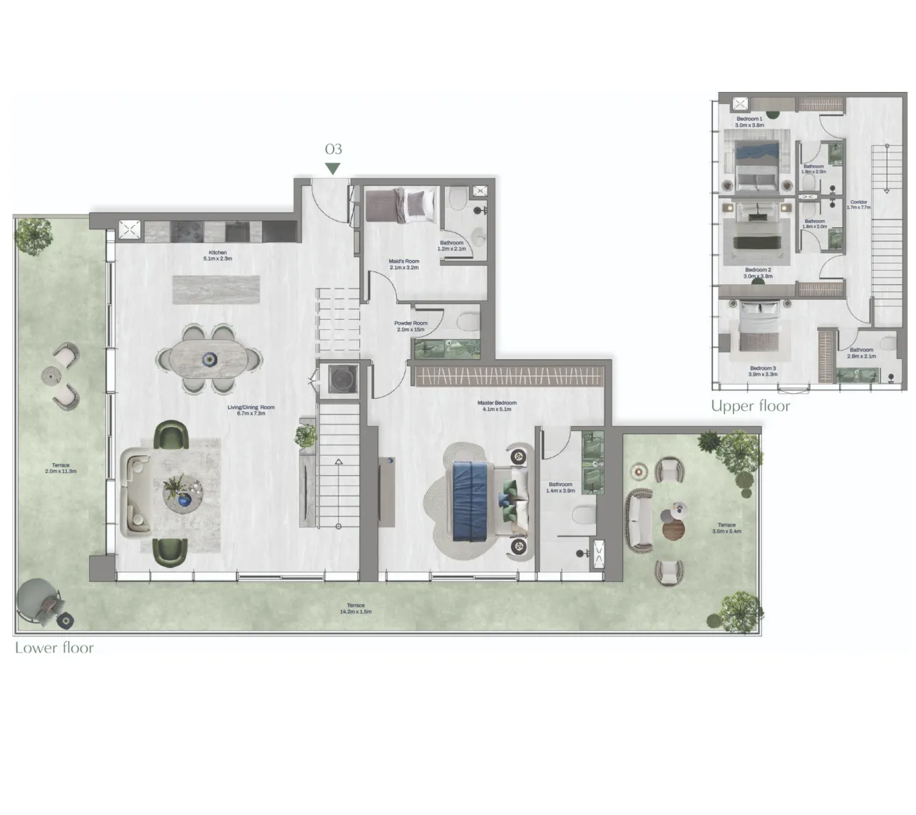 Oceara Park View Residences Phase 1 4 bed floor plan, 3,068 sqft