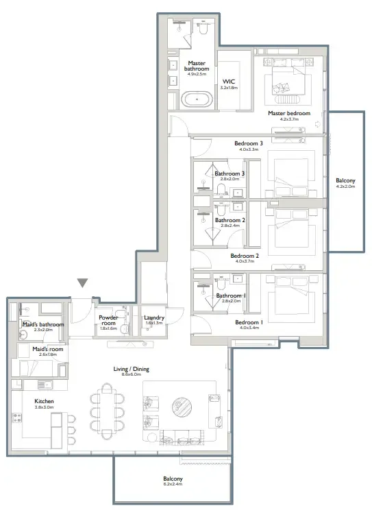 Serenia District East Residences 4 bed floor plan, 2,850 sqft
