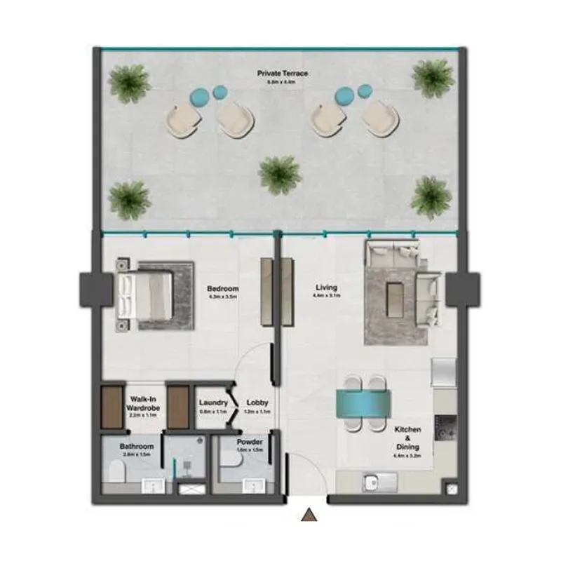 Sky Hills Residence 3 1 bed floor plan, 1,069 sqft