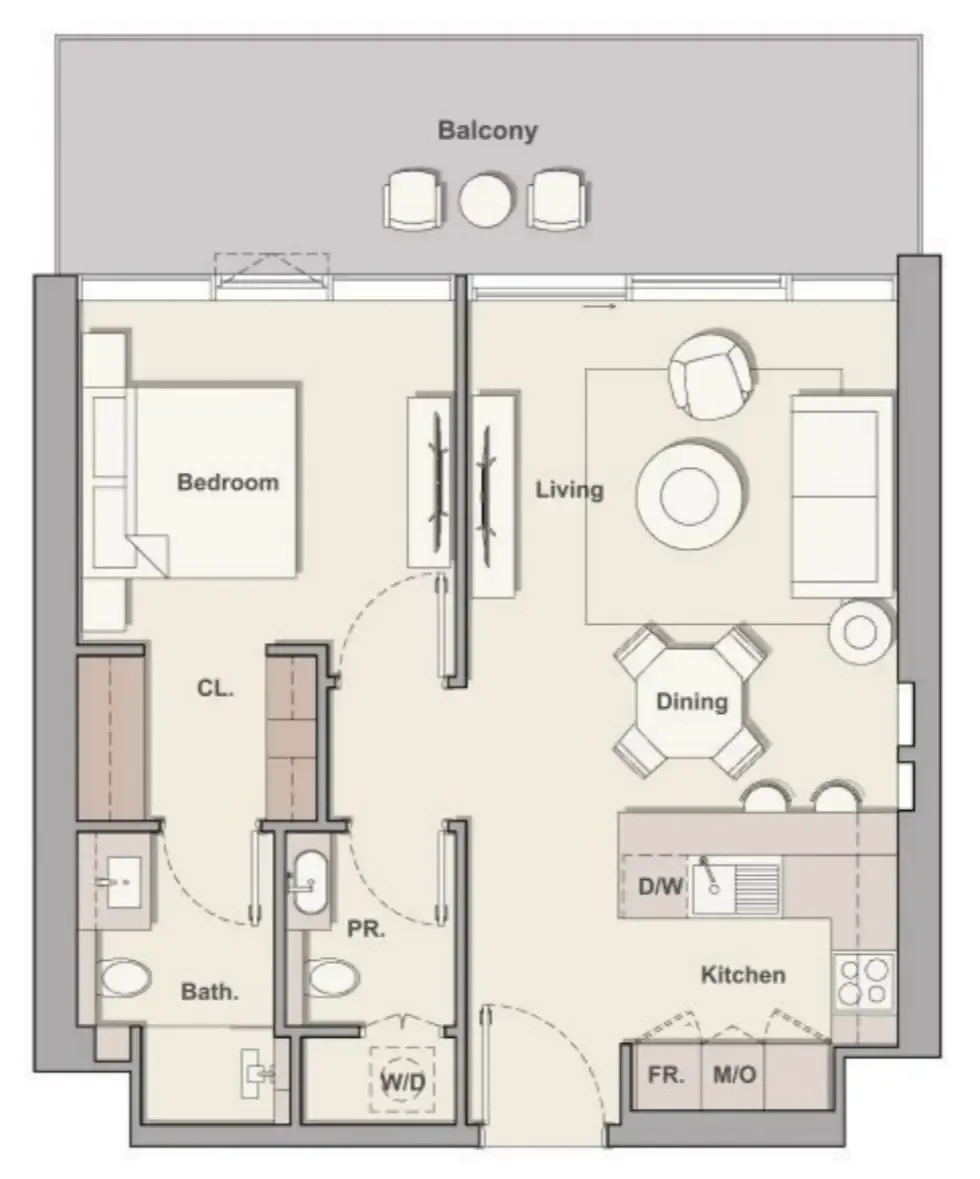 Soto Grande 1 bed floor plan, 873 sqft