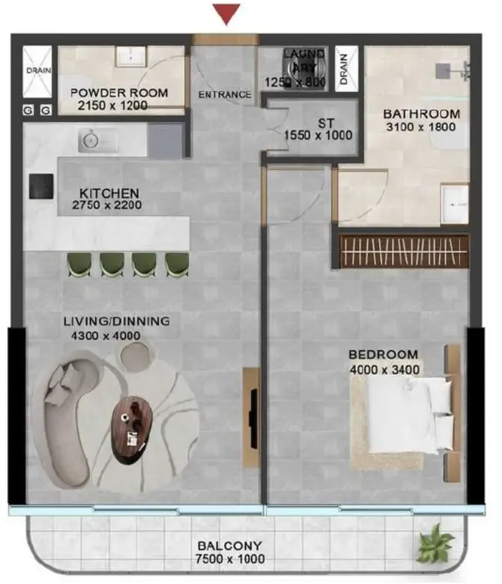 Vivanti Residences by Meteora 1 bed floor plan, 751 sqft