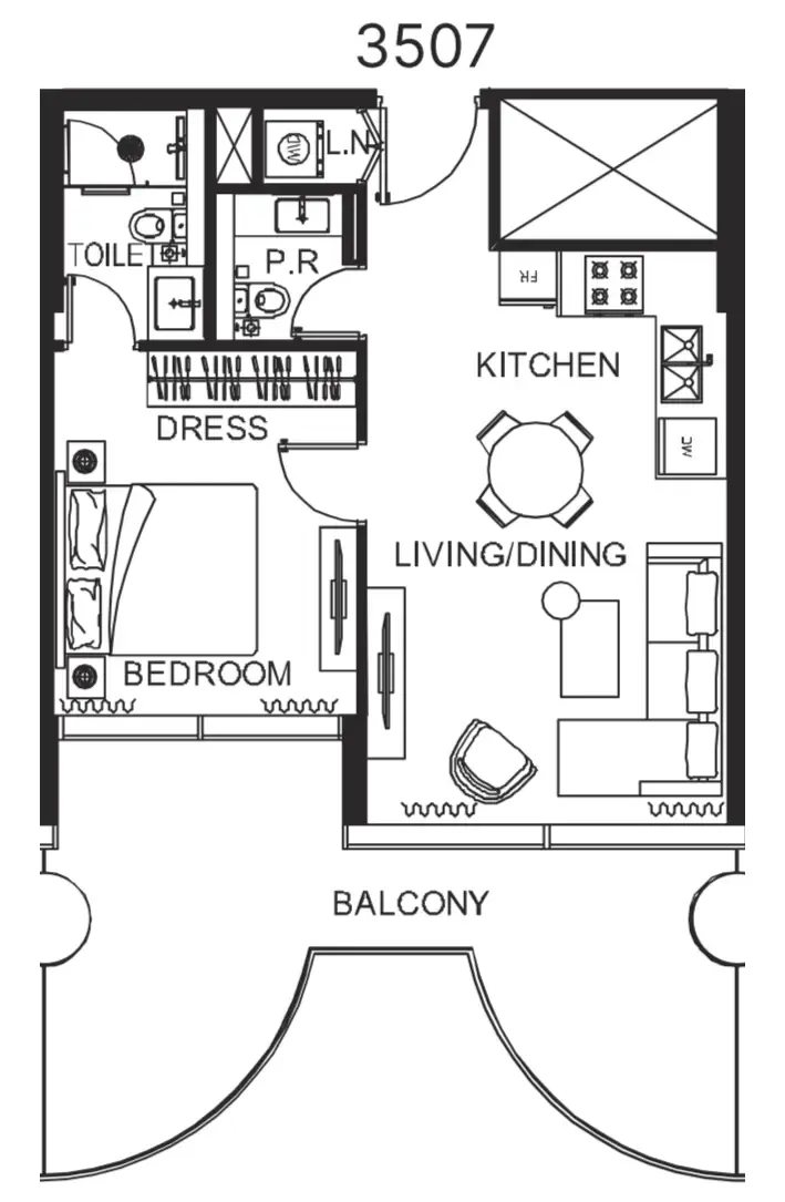 The WOW Tower 1 bed floor plan, 764 sqft