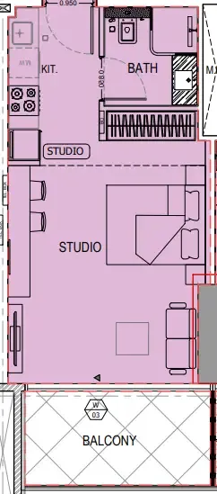 Binghatti Apex Studio floor plan, 427 sqft