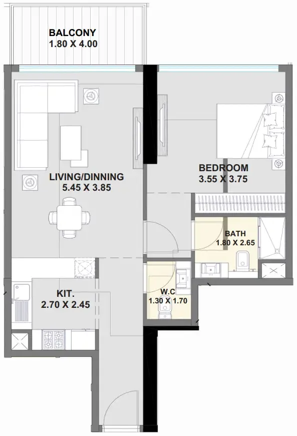 Ayaan Heights 1 1 bed floor plan, 770 sqft