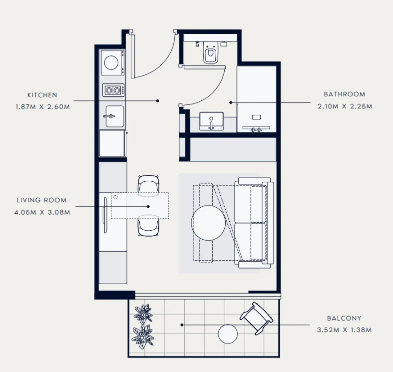 Azizi Venice Studio floor plan, 336 sqft