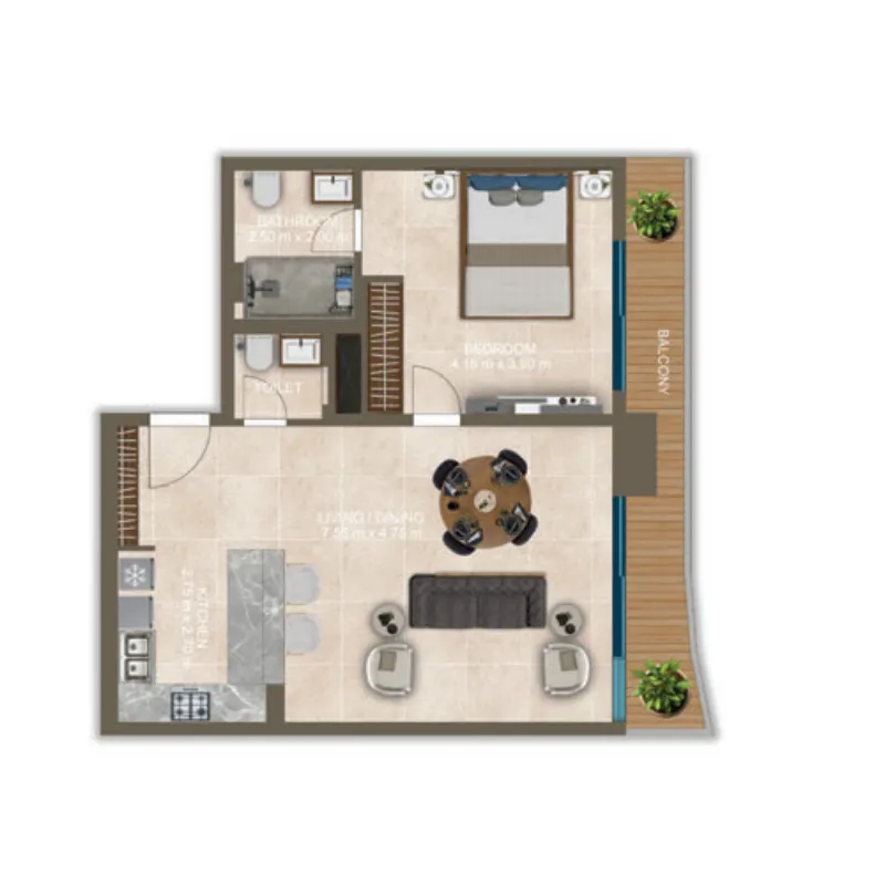 Nova Tower 1 bed floor plan, 879 sqft