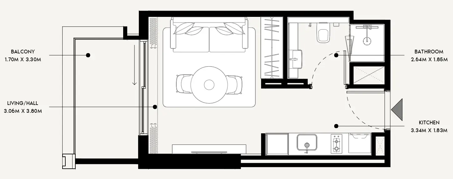 Azizi Venice Studio floor plan, 340 sqft