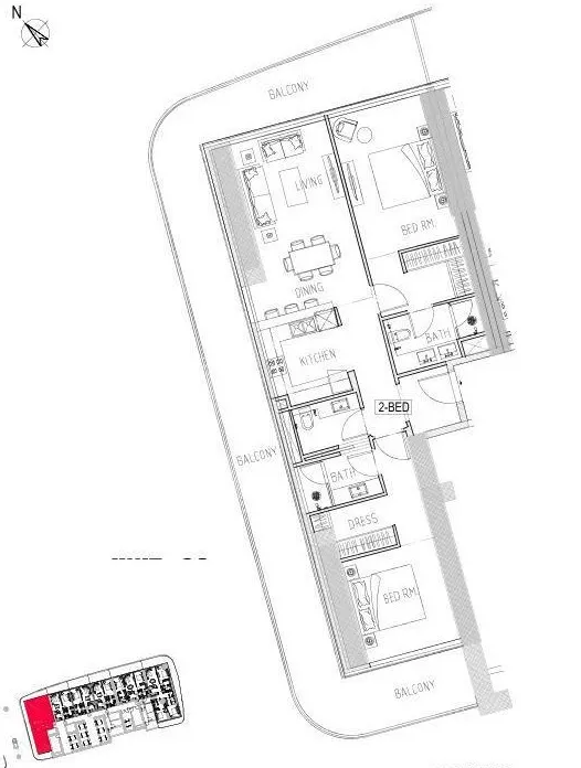 Damac Bay 2 2 bed floor plan, 2,282 sqft