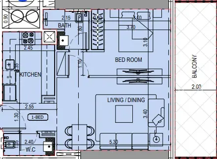 Binghatti Sky Terraces 1 bed floor plan, 754 – 757 sqft