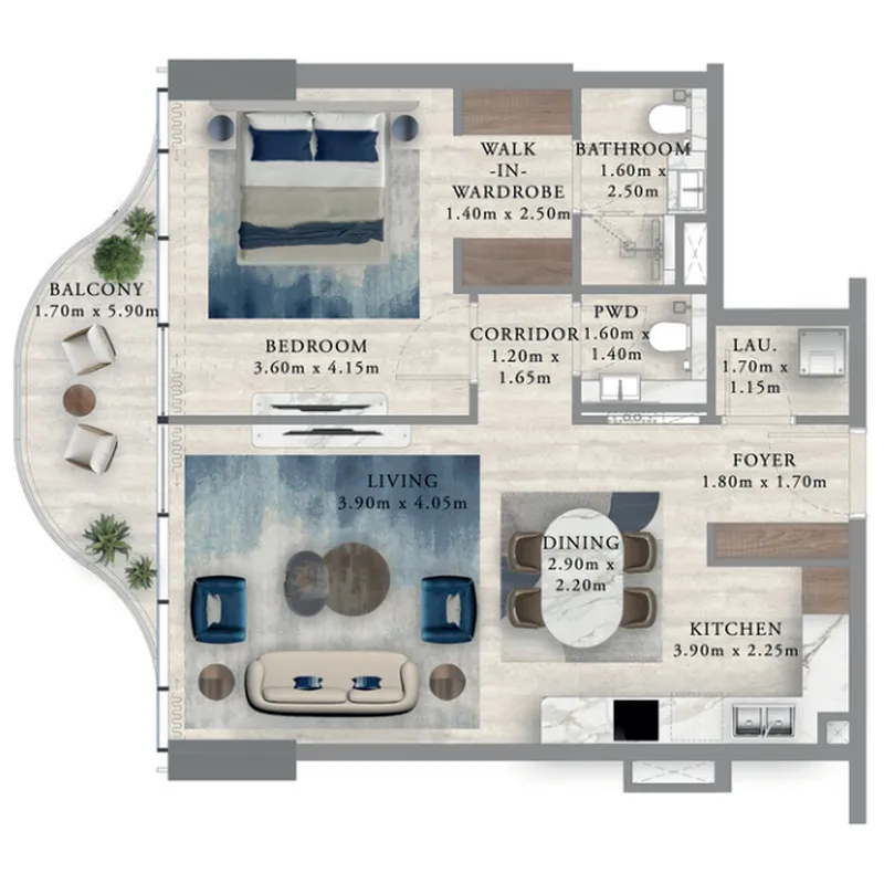 Royal Yacht Club Residence 1 bed floor plan, 823 sqft