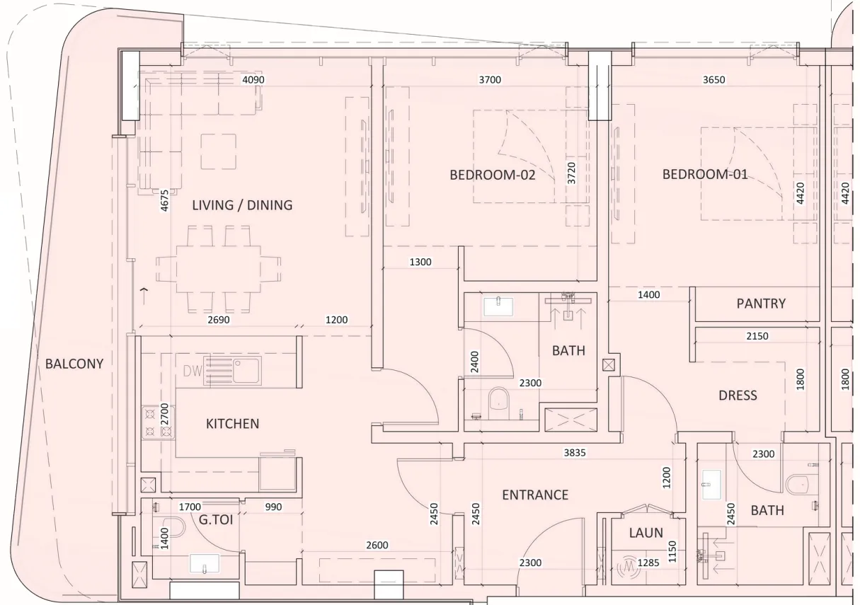 Luzora Residence 2 bed floor plan, 1,348 – 1,349 sqft