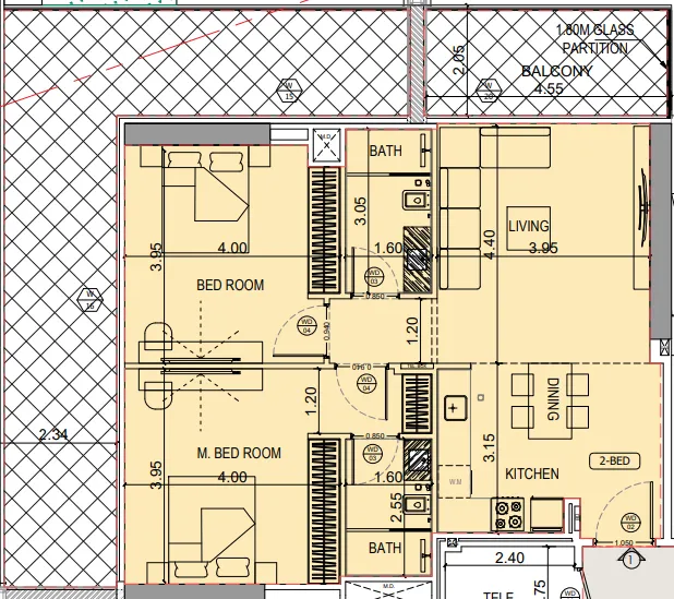 Binghatti Starlight 2 bed floor plan, 1,389 sqft