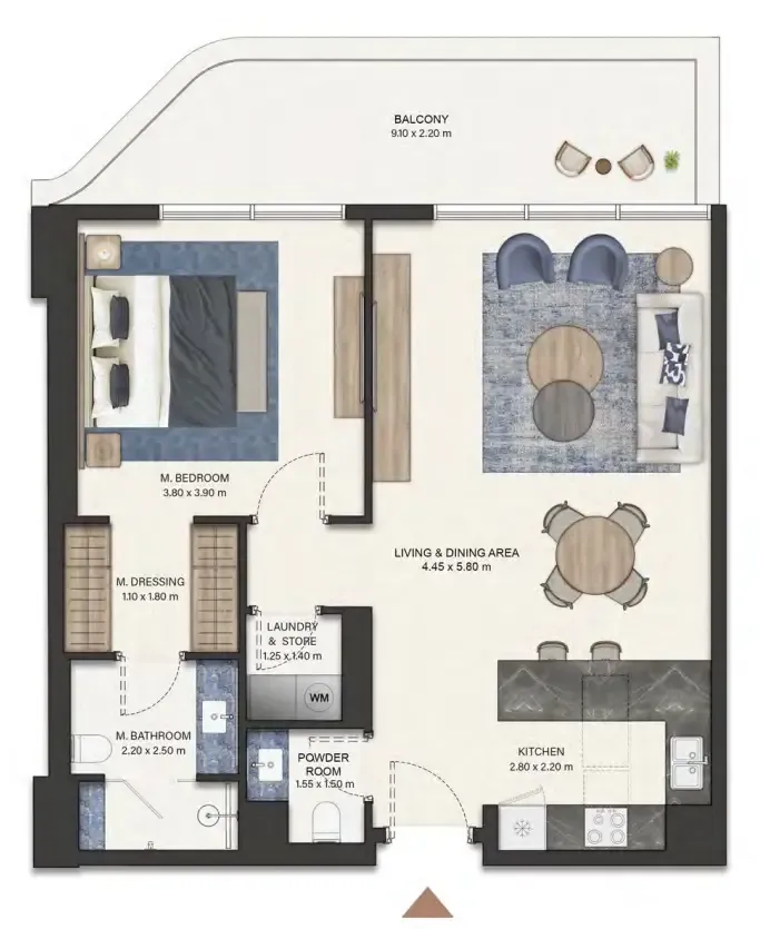 Seamont Autograph Collection Residences 1 bed floor plan, 877 sqft