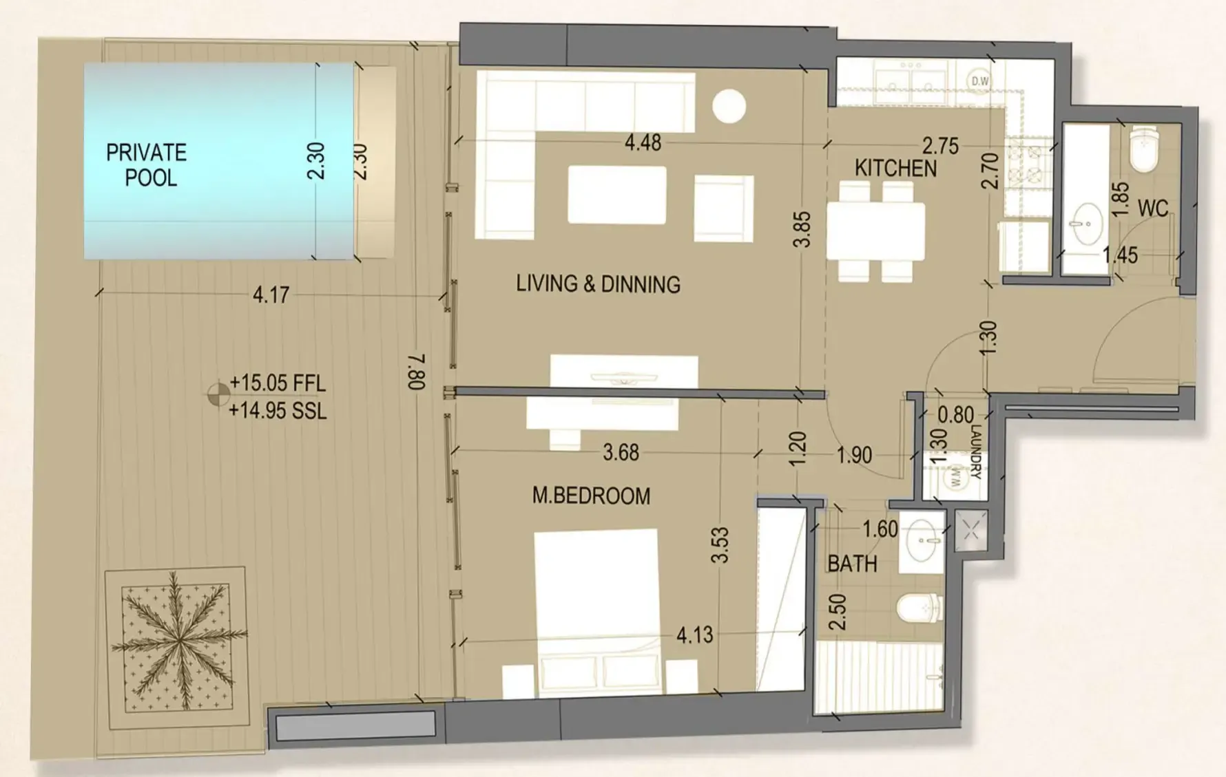 Celia Homes 1 bed floor plan, 1,037 sqft