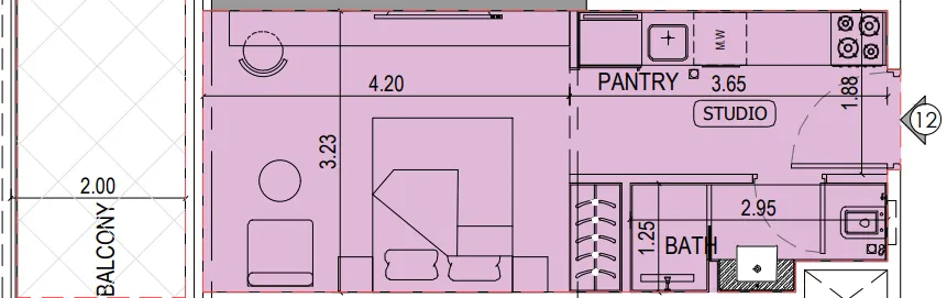 Binghatti Sky Terraces Studio floor plan, 384 sqft
