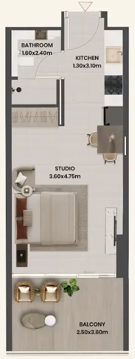 Divine Al Barari Studio floor plan, 434 sqft