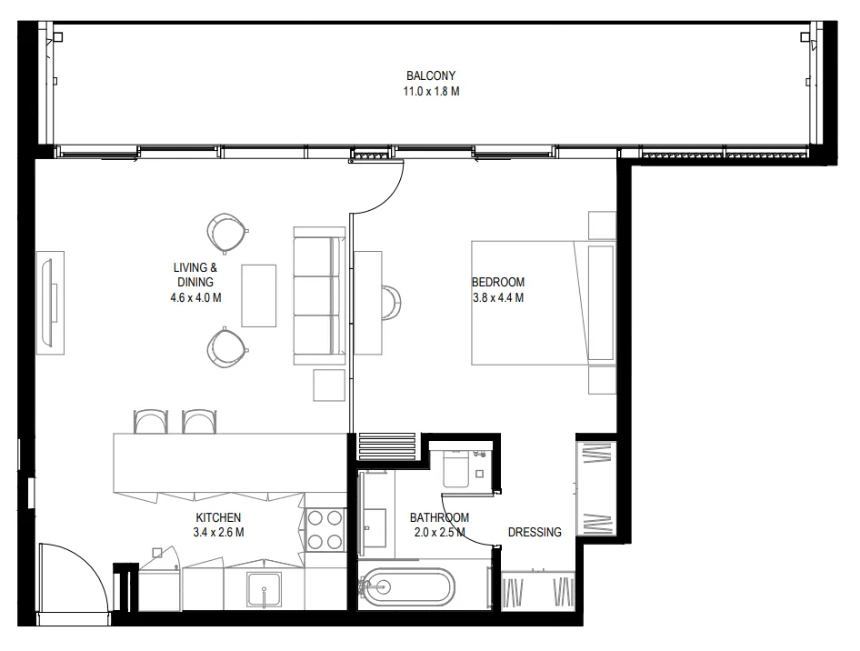 il teatro Residences 1 and 2 1 bed floor plan, 892 sqft