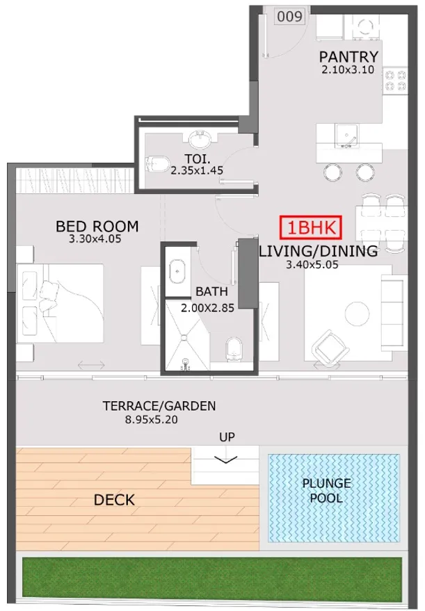 Azra Residence 1 bed floor plan, 1,153 sqft