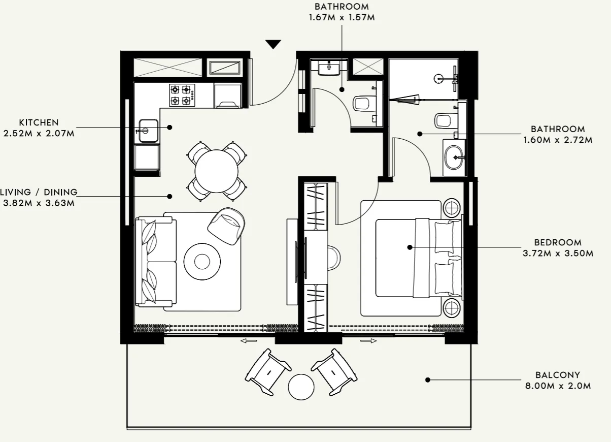 Azizi Venice 1 bed floor plan, 724 sqft