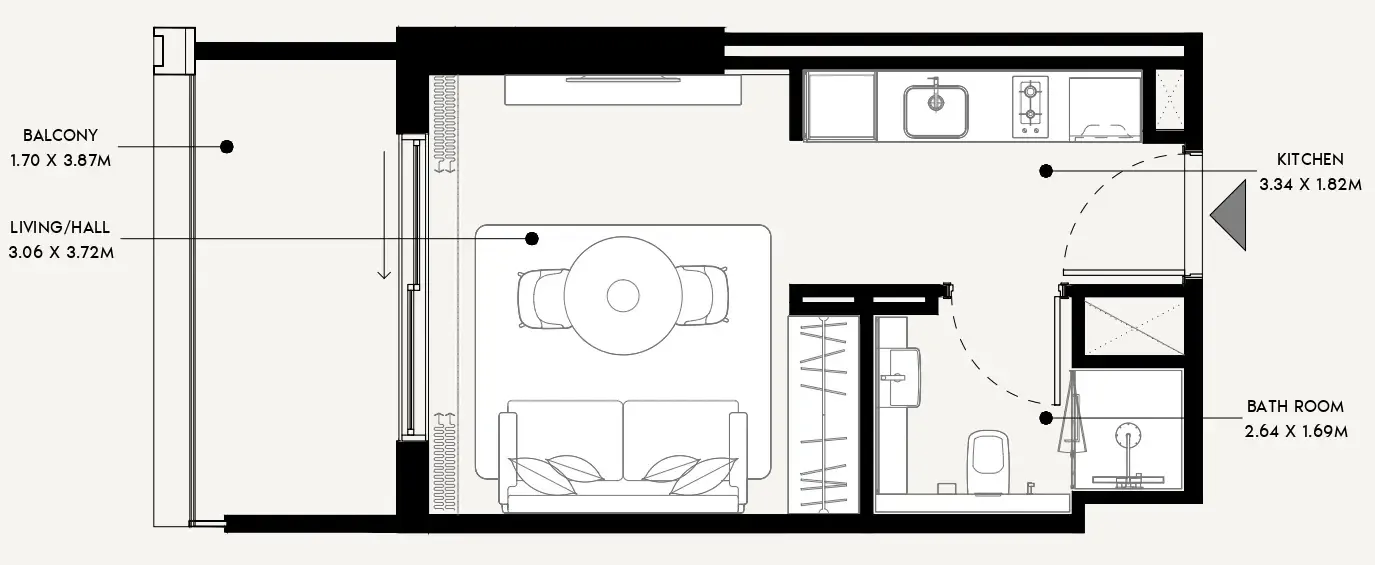 Azizi Venice Studio floor plan, 356 sqft