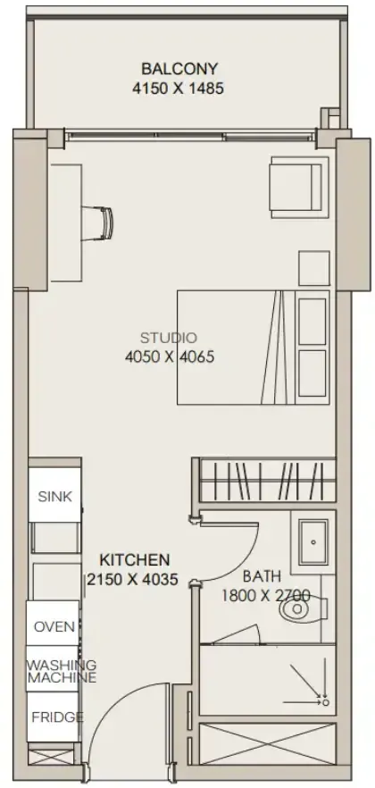 Nirvana Residences 1 Studio floor plan, 435 sqft