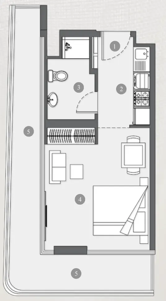 Elevia Residences  Studio floor plan, 536 sqft