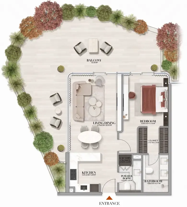 Gate Eleven by Amwaj Development 1 bed floor plan, 1,329 sqft