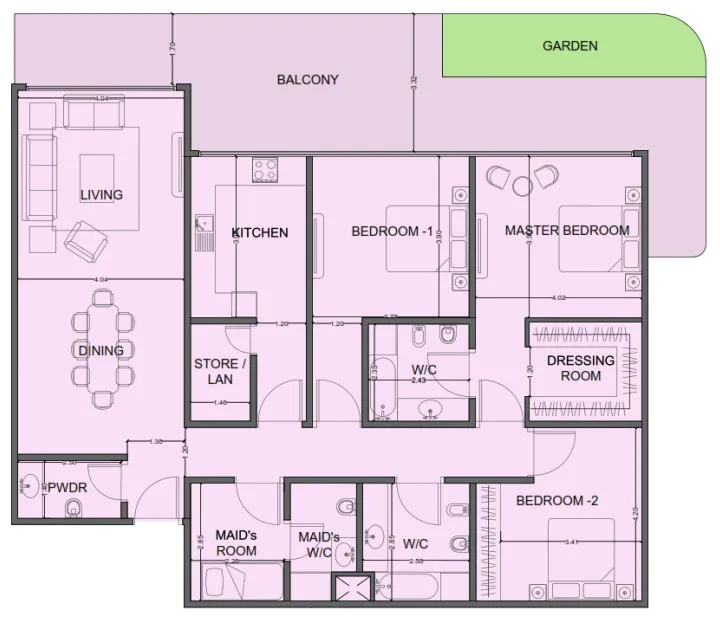 One Residence Al Reem Island 3 bed floor plan, 2,207 sqft