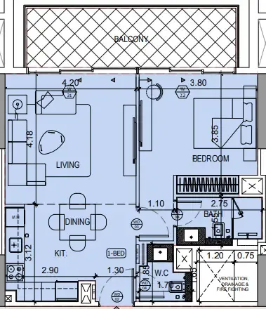 Binghatti Ruby 1 bed floor plan, 784 sqft