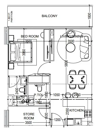 Al Haseen Residences 6 1 bed floor plan, 791 sqft