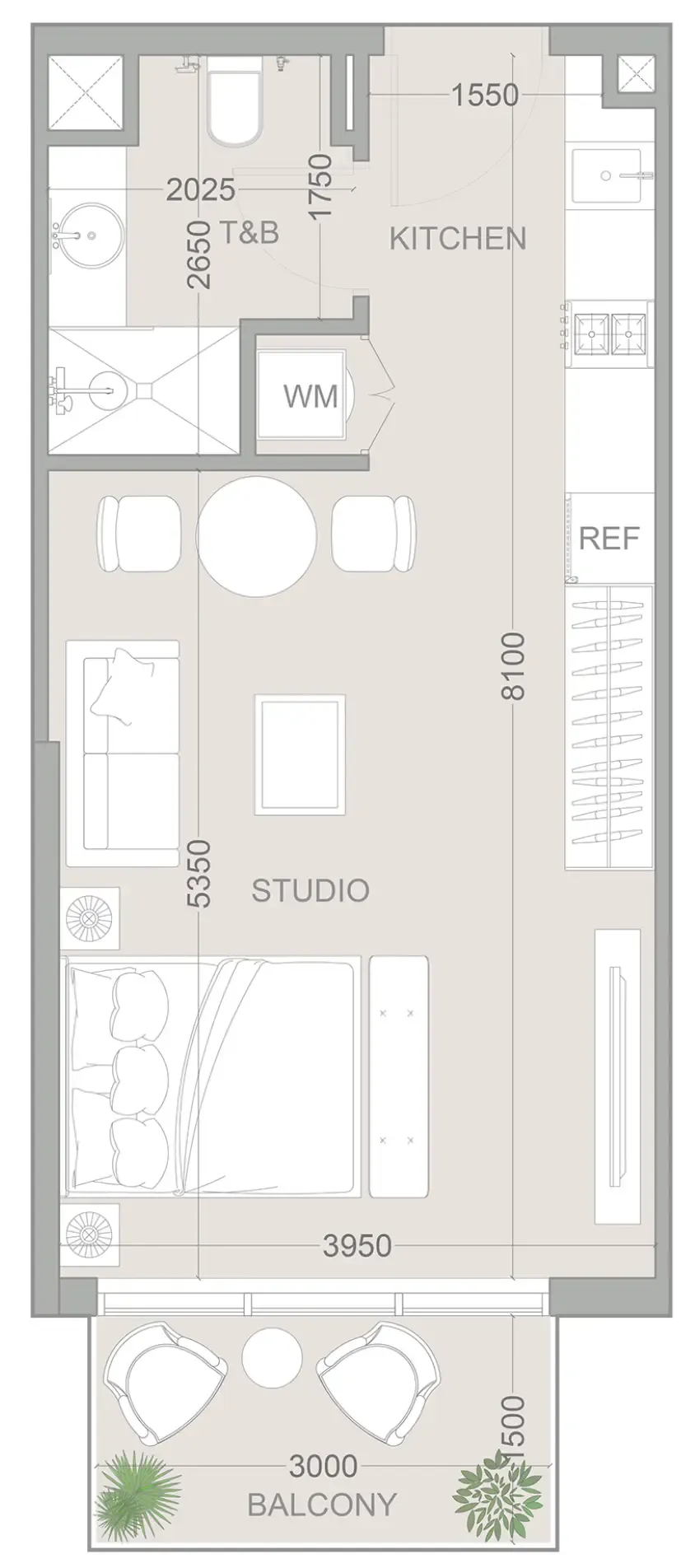 1WOOD Residence 2 Studio floor plan, 426 sqft