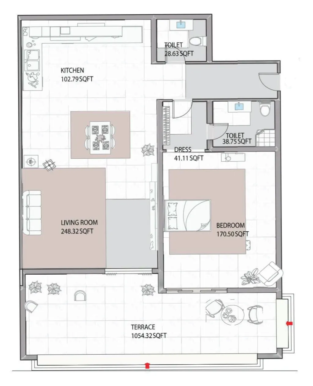 Ajman Creek Towers 1 bed floor plan, 1,408 – 1,682 sqft