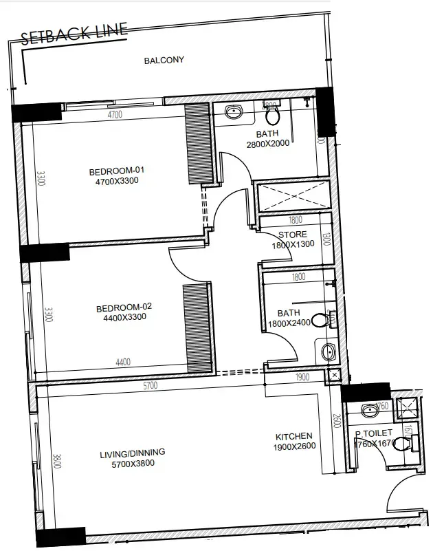 Astra South 2 bed floor plan, 1,098 sqft