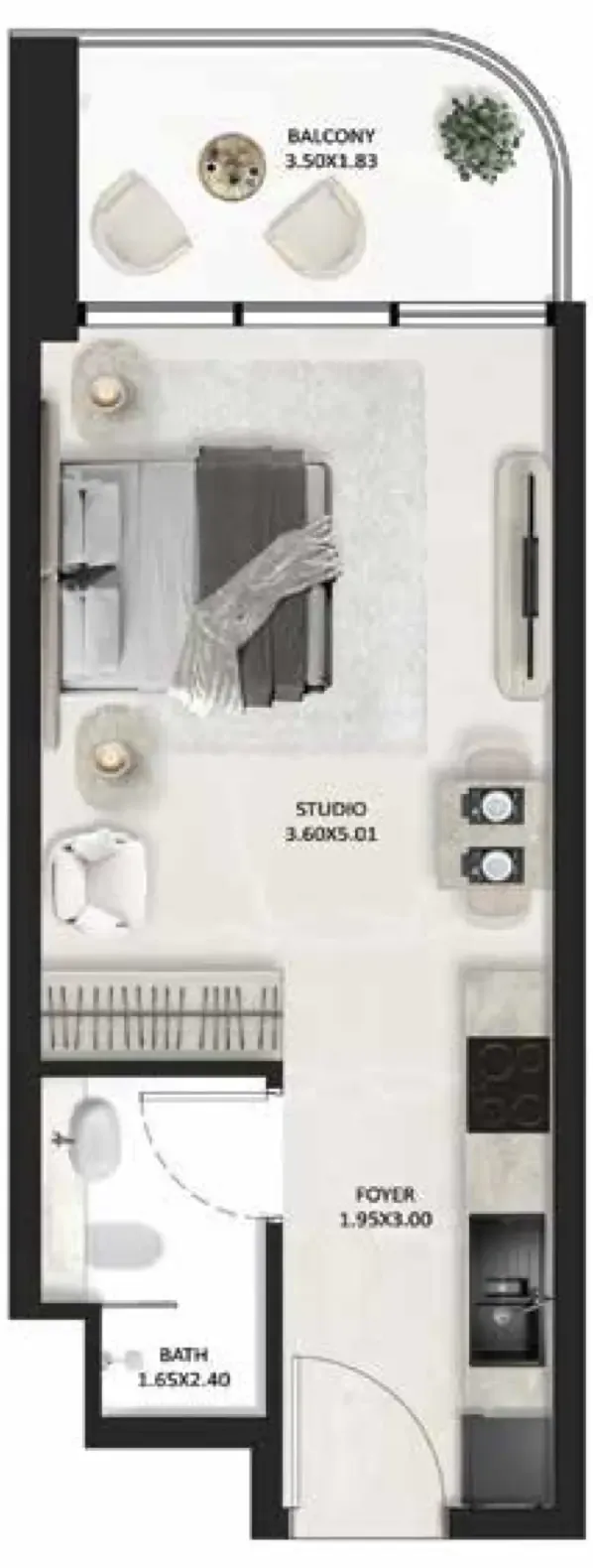 SquareX One Studio floor plan, 361 sqft